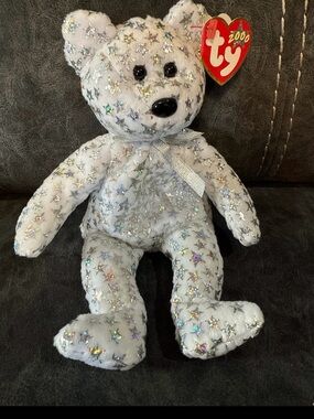 TY Beanie Baby Silver Star Plush Bear - The Beginning bear